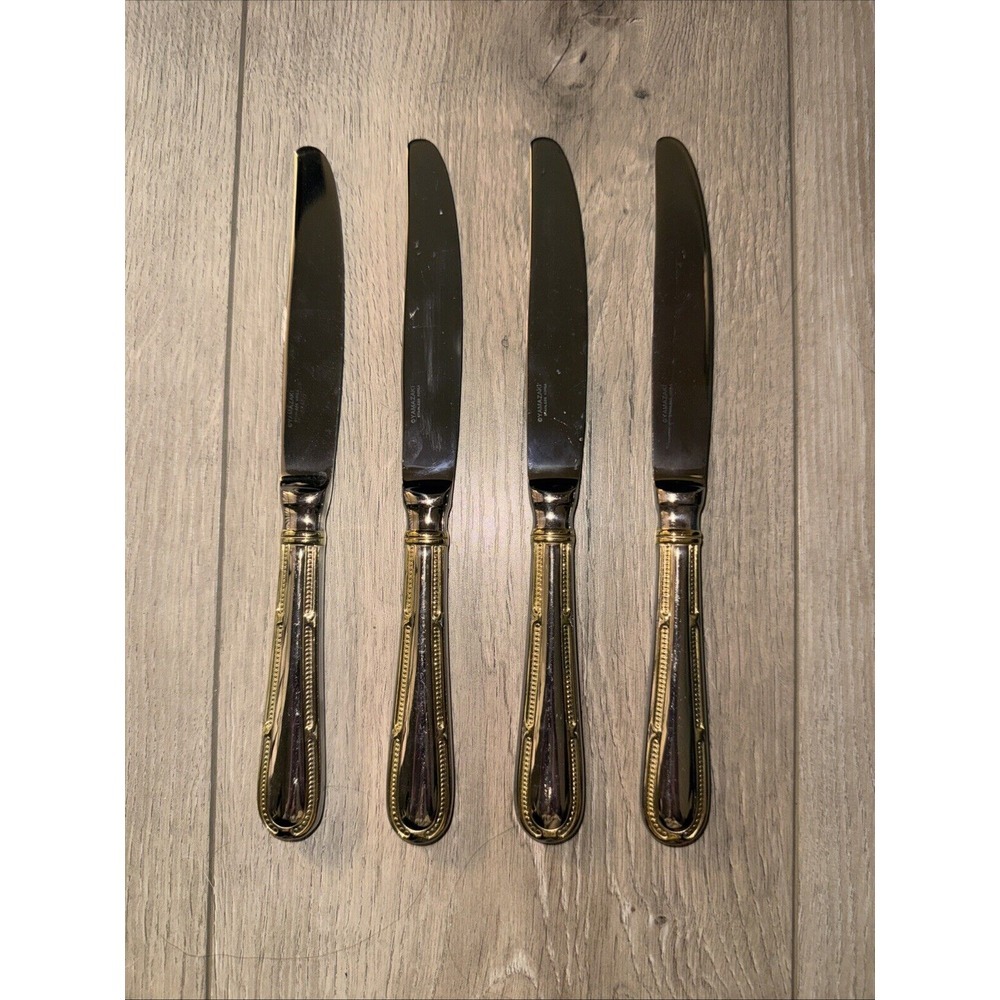 4 PCs‎ Yamazaki ALLEGRA GOLD ACCENT 18/8 Stainless Flatware Dinner Knives